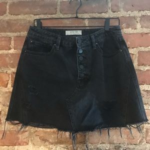 Free People Womens Black Denim Ripped Mini Skirt